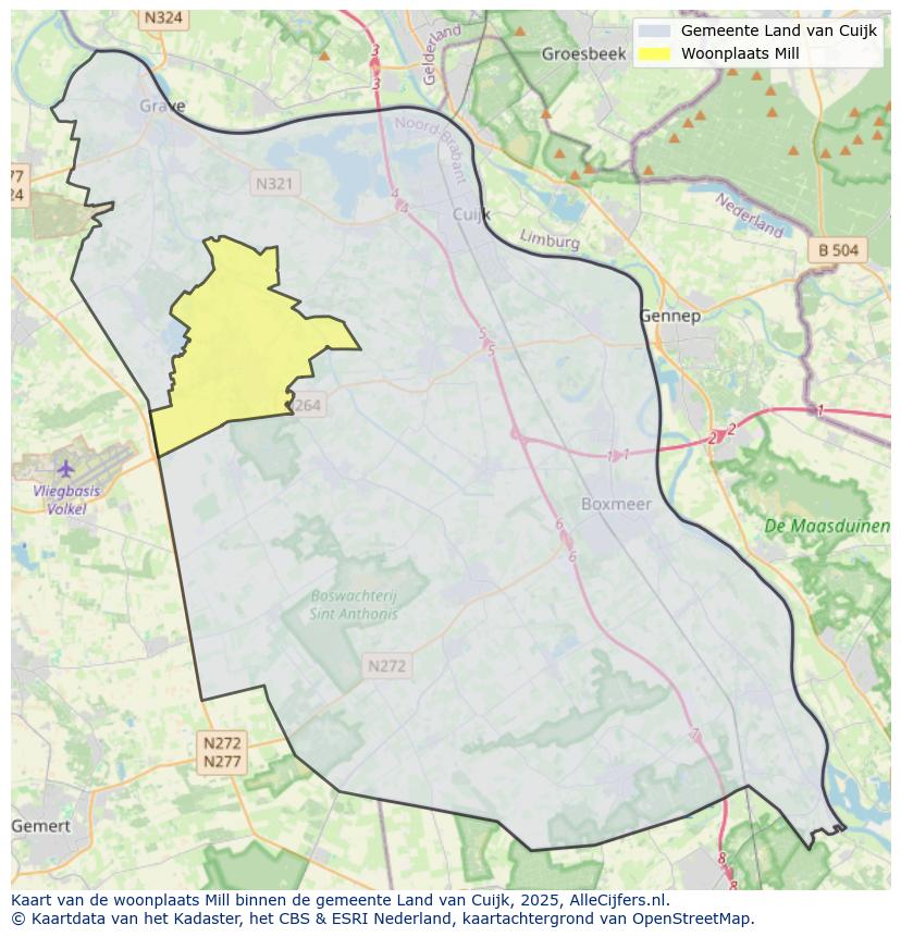 Afbeelding van de woonplaats Mill op de kaart.