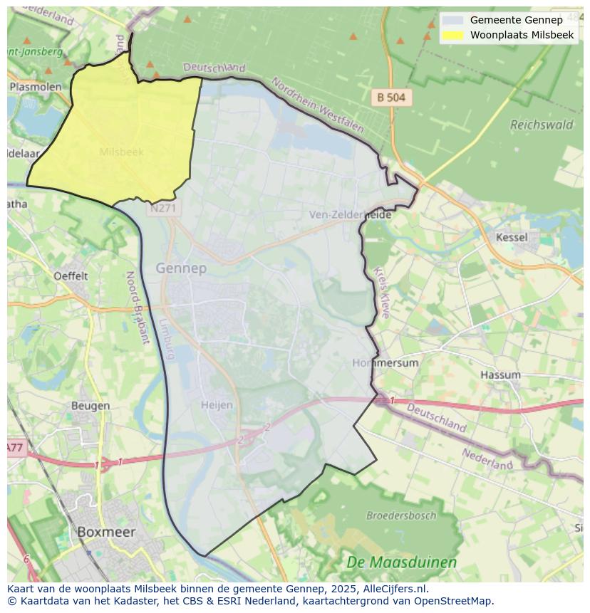 Afbeelding van de woonplaats Milsbeek op de kaart.