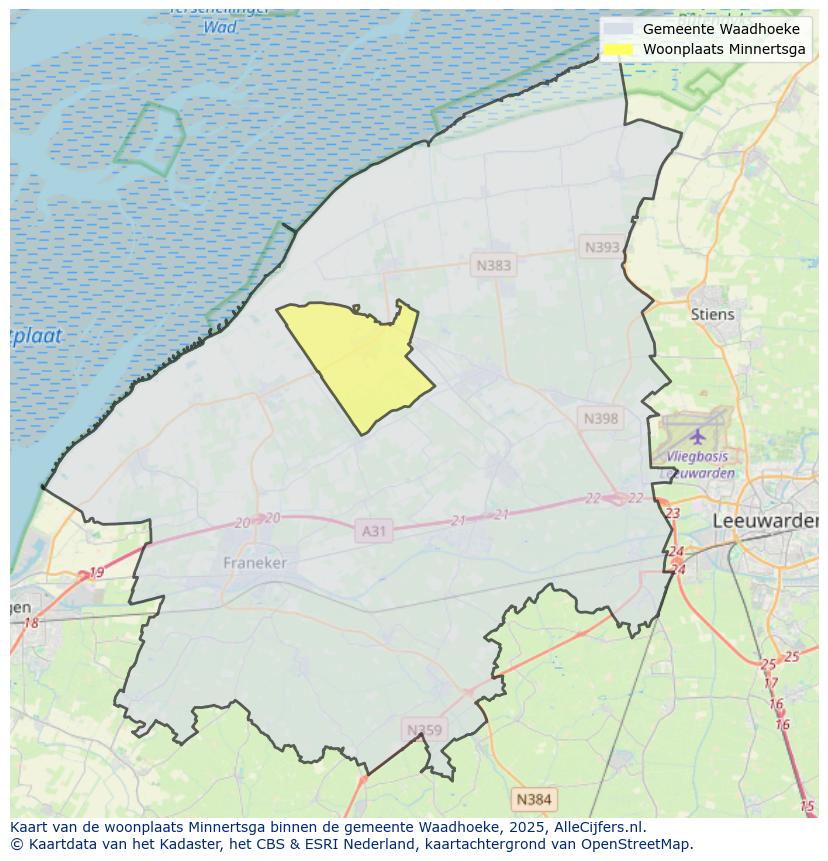Afbeelding van de woonplaats Minnertsga op de kaart.