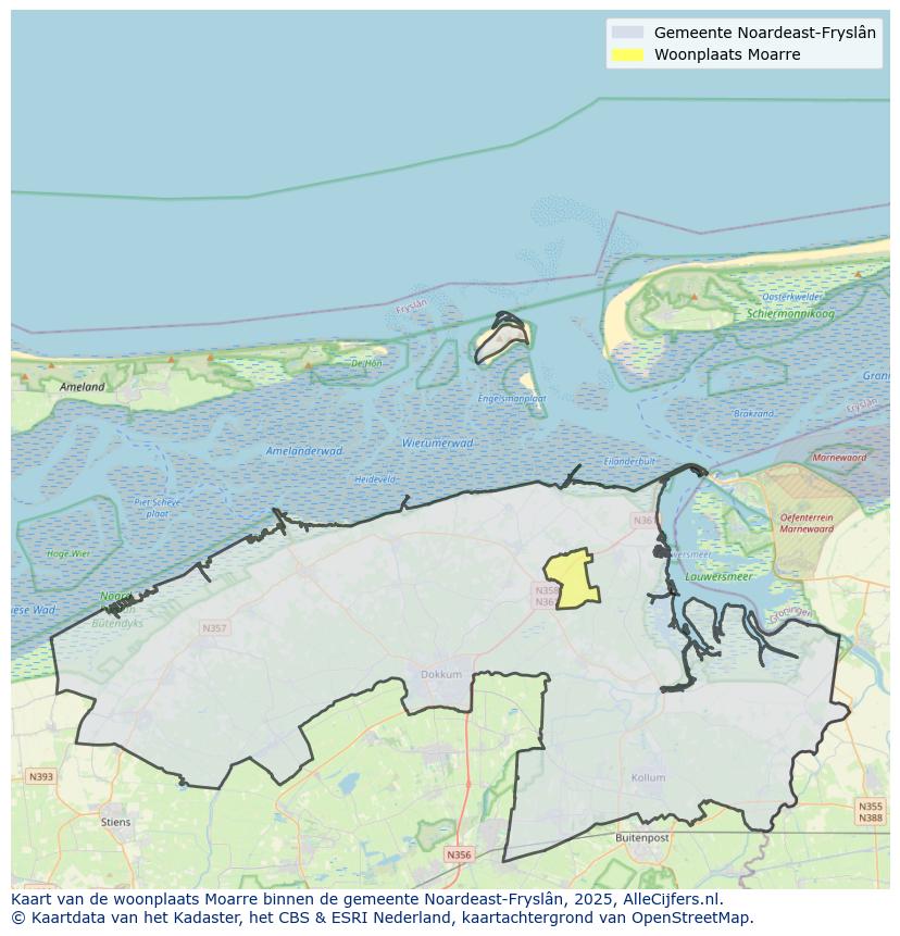 Afbeelding van de woonplaats Moarre op de kaart.