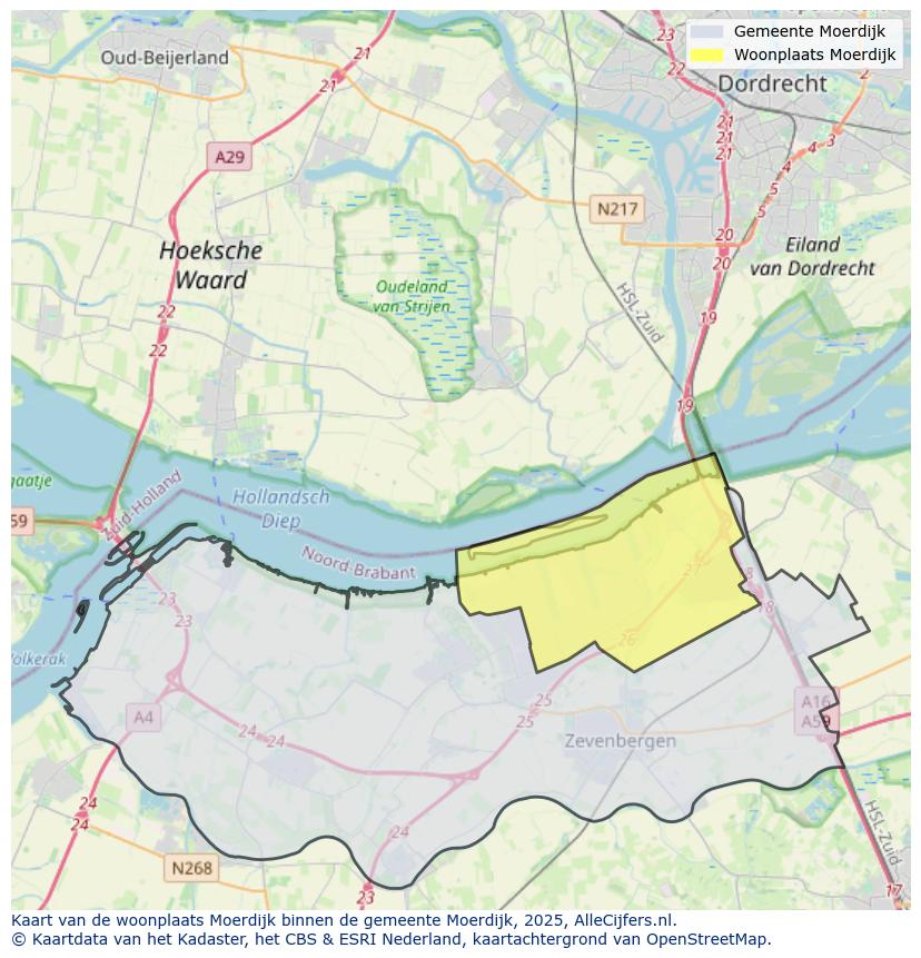 Afbeelding van de woonplaats Moerdijk op de kaart.
