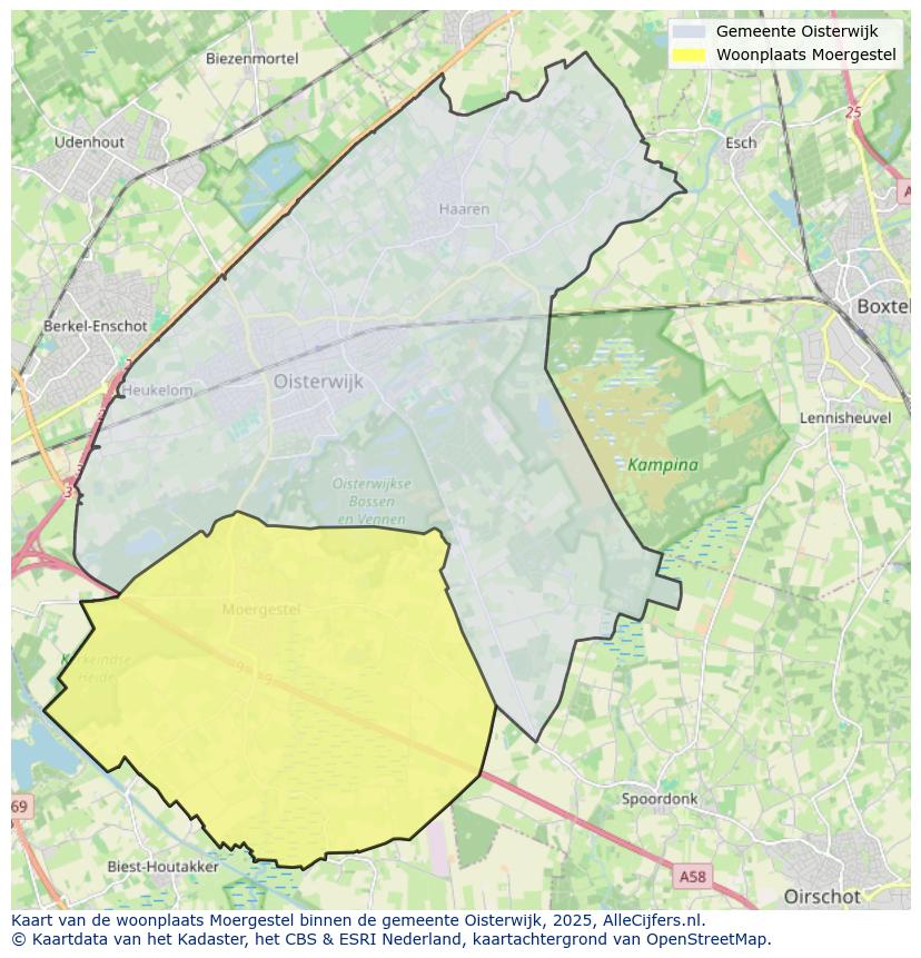 Afbeelding van de woonplaats Moergestel op de kaart.
