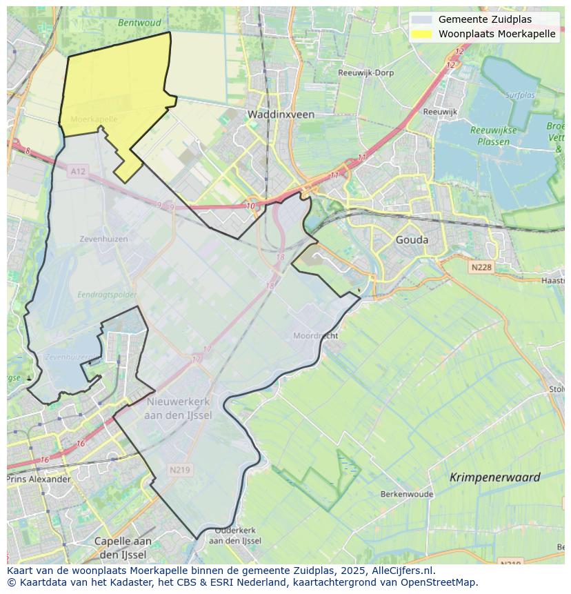 Afbeelding van de woonplaats Moerkapelle op de kaart.