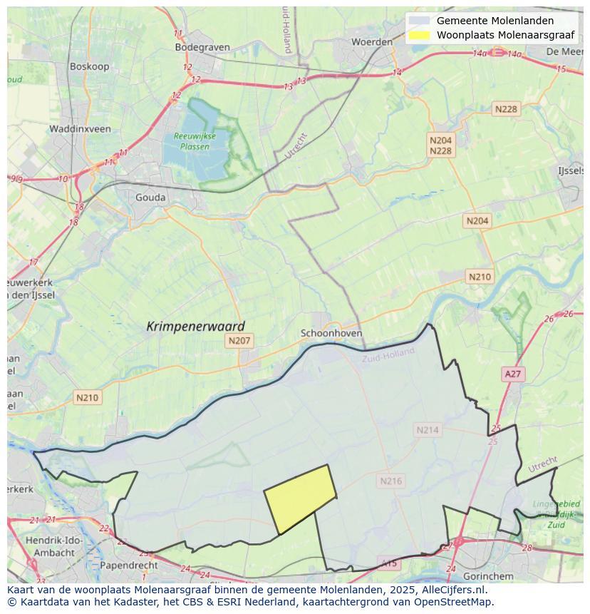 Afbeelding van de woonplaats Molenaarsgraaf op de kaart.