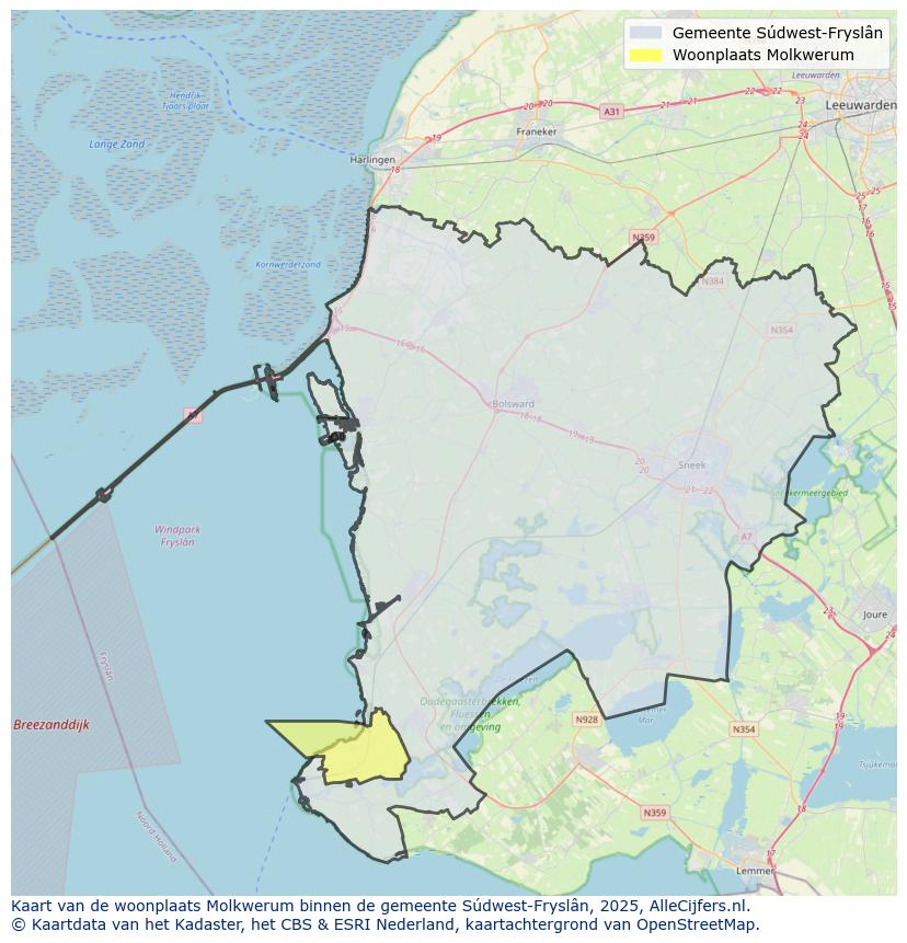 Afbeelding van de woonplaats Molkwerum op de kaart.