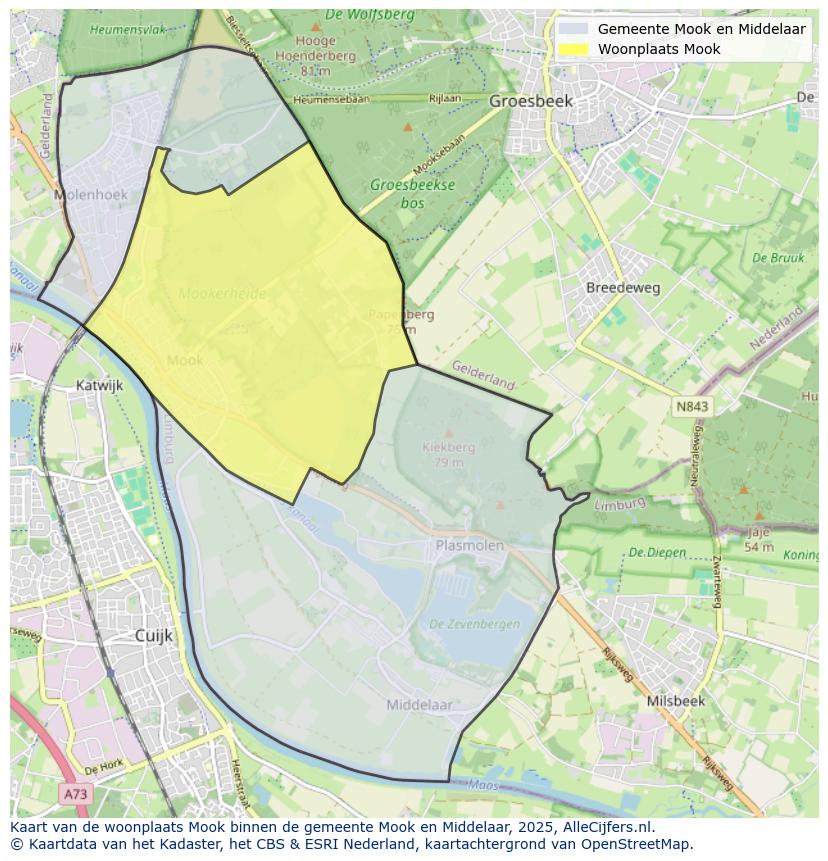 Afbeelding van de woonplaats Mook op de kaart.