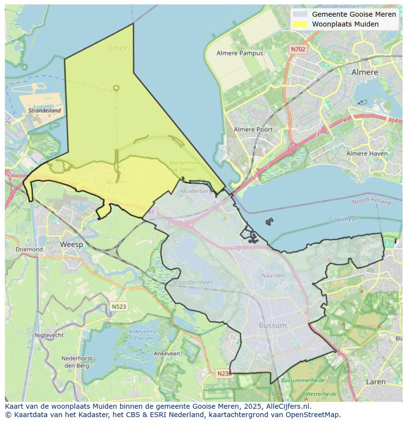 Afbeelding van de woonplaats Muiden op de kaart.