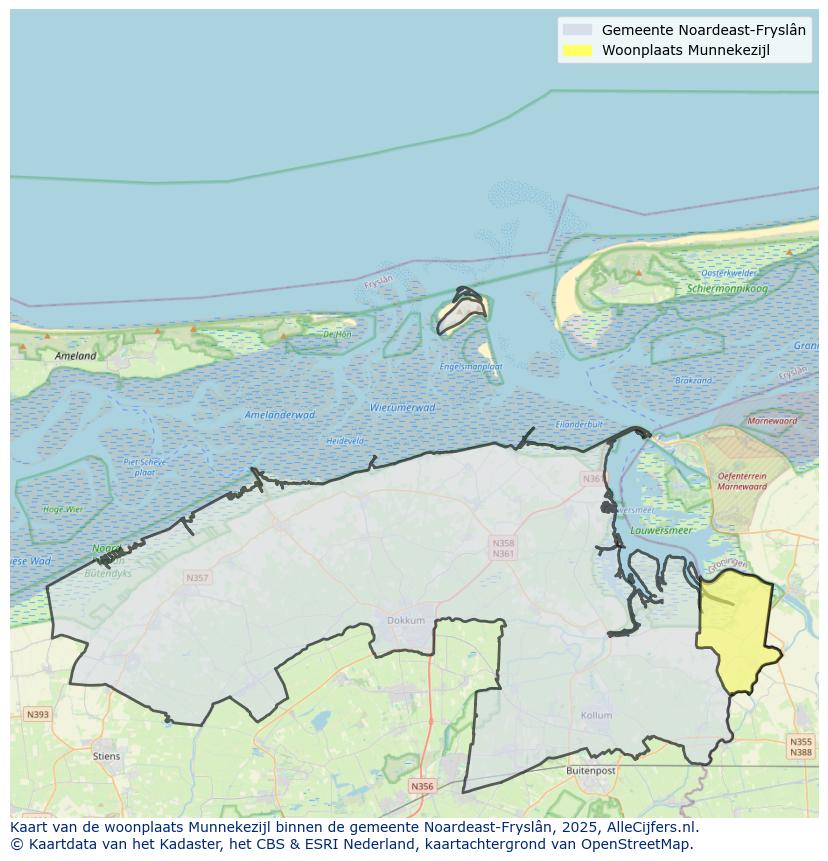 Afbeelding van de woonplaats Munnekezijl op de kaart.