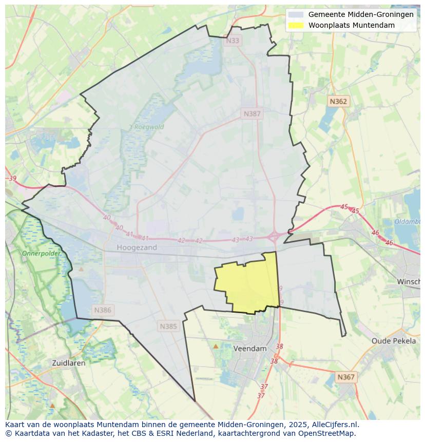 Afbeelding van de woonplaats Muntendam op de kaart.