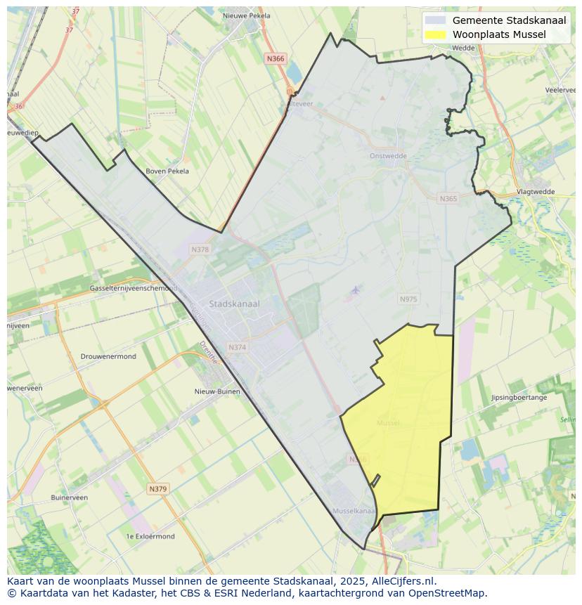 Afbeelding van de woonplaats Mussel op de kaart.