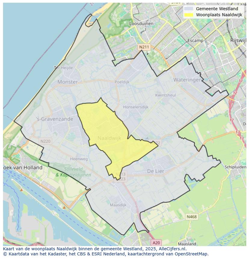 Afbeelding van de woonplaats Naaldwijk op de kaart.