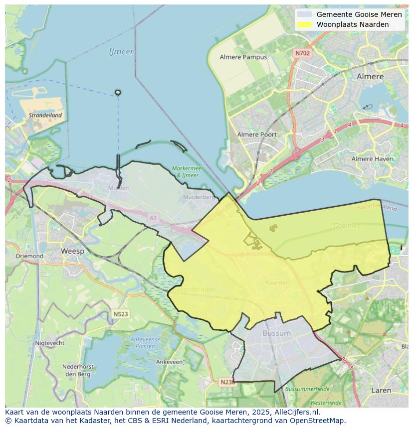 Afbeelding van de woonplaats Naarden op de kaart.
