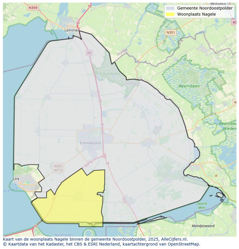 Afbeelding van de woonplaats Nagele op de kaart.