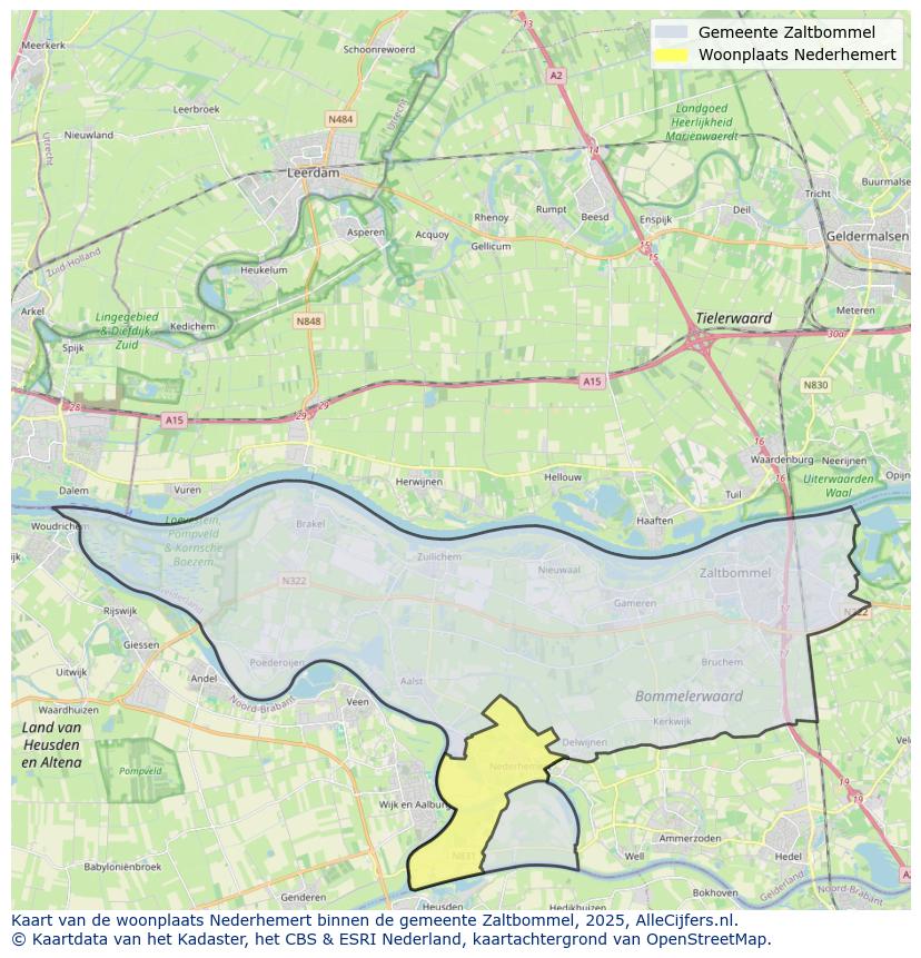 Afbeelding van de woonplaats Nederhemert op de kaart.