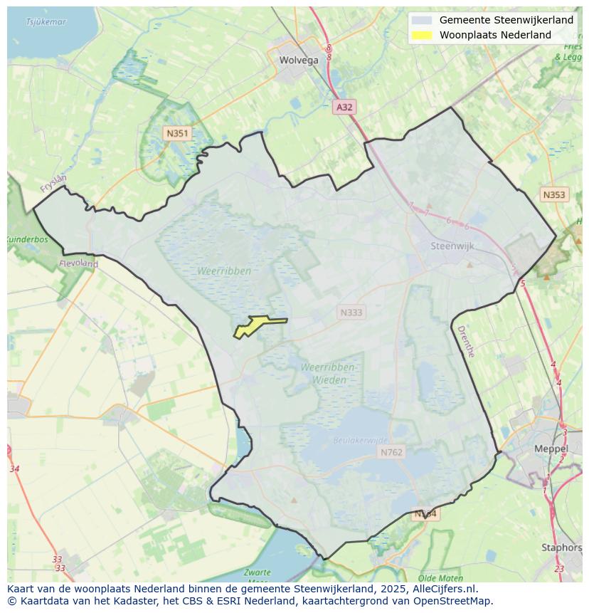 Afbeelding van de woonplaats Nederland op de kaart.