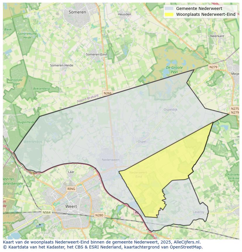 Afbeelding van de woonplaats Nederweert-Eind op de kaart.