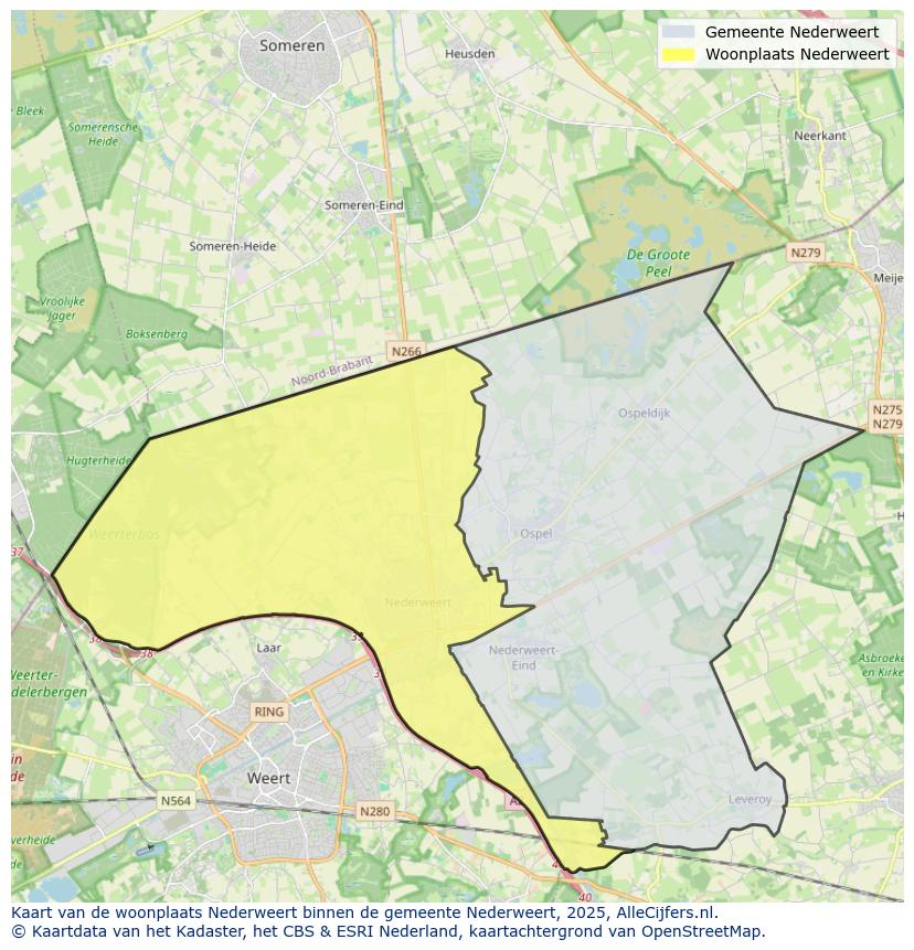 Afbeelding van de woonplaats Nederweert op de kaart.