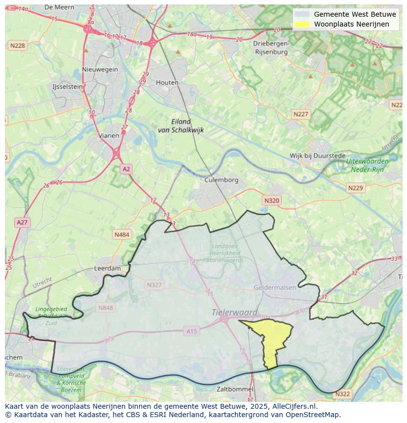 Afbeelding van de woonplaats Neerijnen op de kaart.