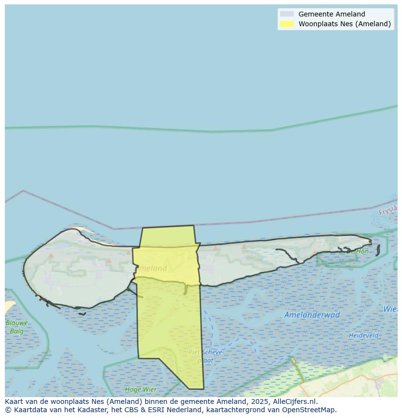 Afbeelding van de woonplaats Nes op de kaart.