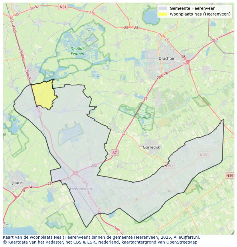 Afbeelding van de woonplaats Nes op de kaart.