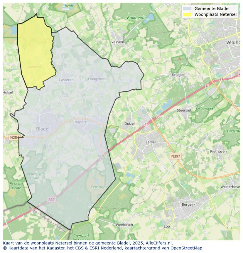 Afbeelding van de woonplaats Netersel op de kaart.