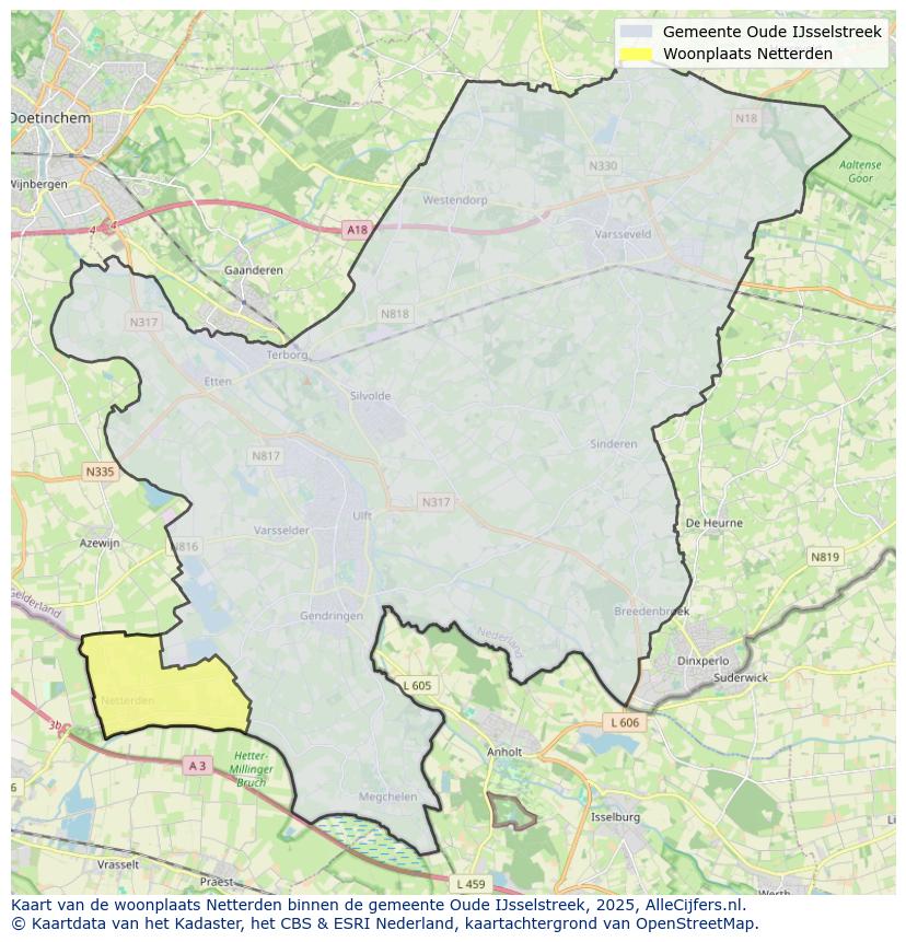 Afbeelding van de woonplaats Netterden op de kaart.
