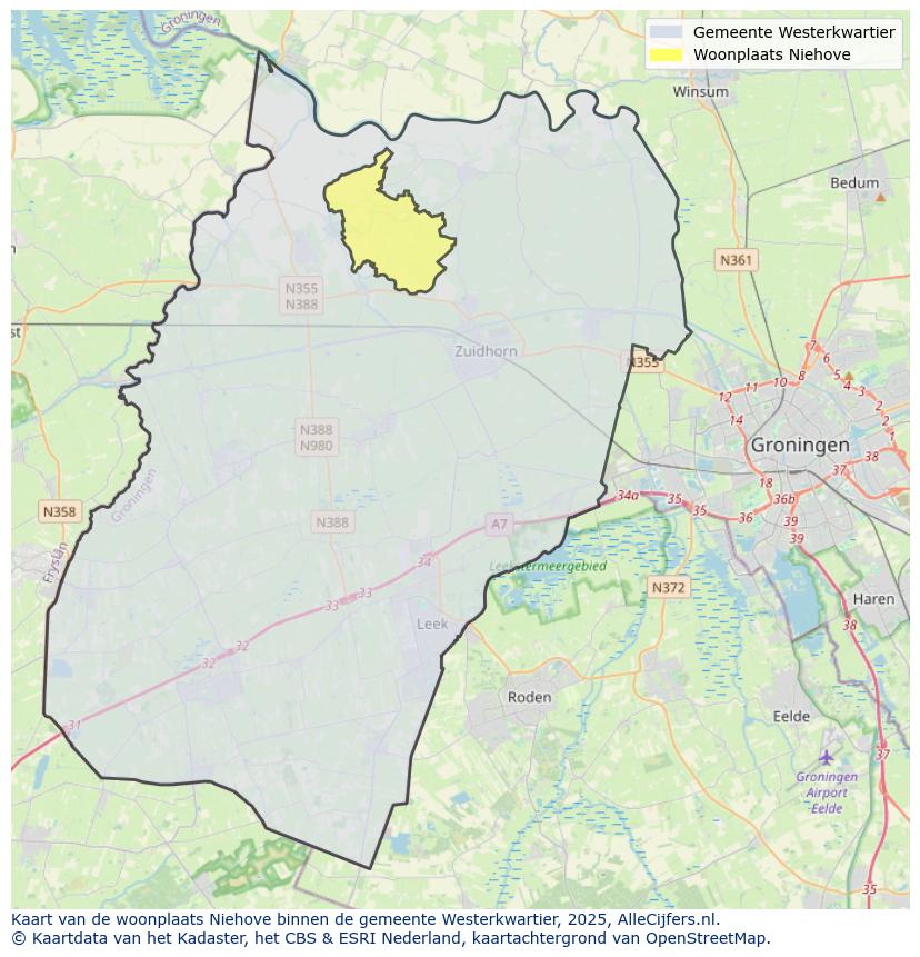 Afbeelding van de woonplaats Niehove op de kaart.
