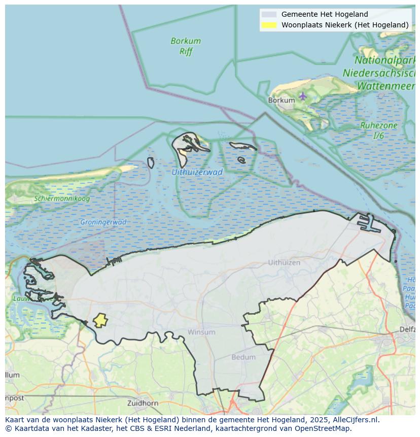 Afbeelding van de woonplaats Niekerk op de kaart.