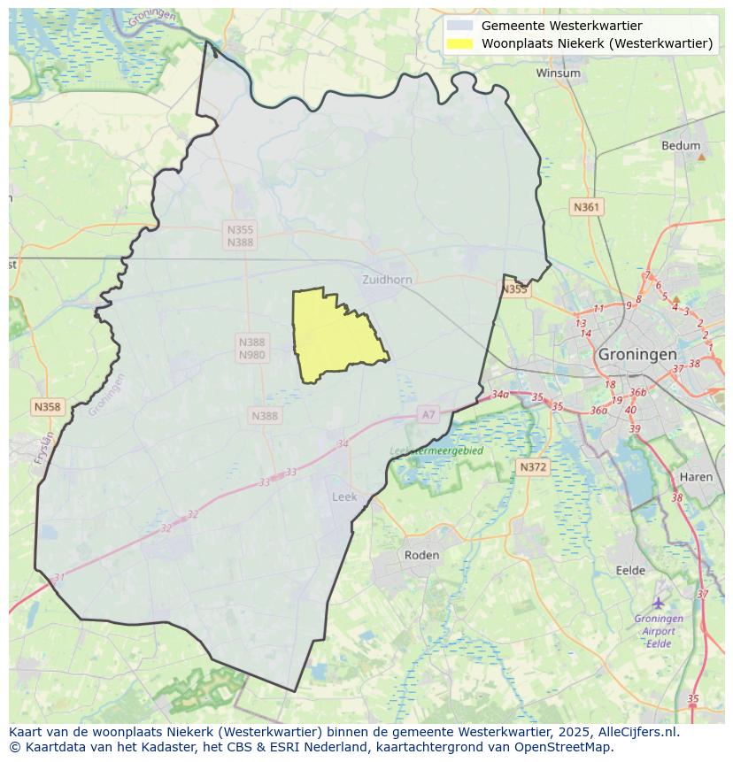 Afbeelding van de woonplaats Niekerk op de kaart.