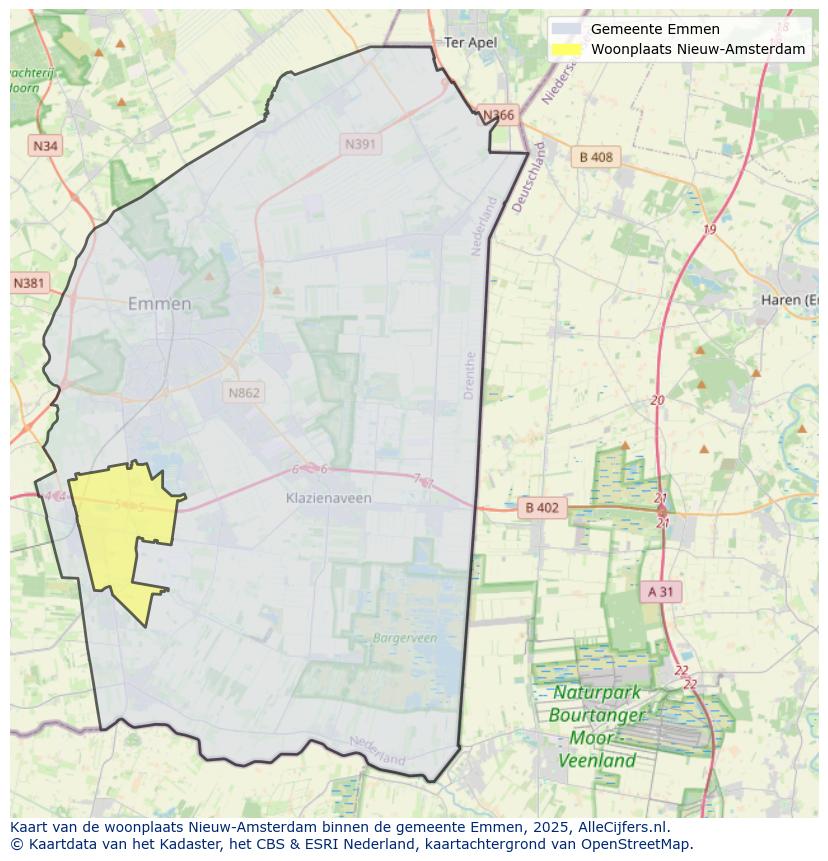 Afbeelding van de woonplaats Nieuw-Amsterdam op de kaart.