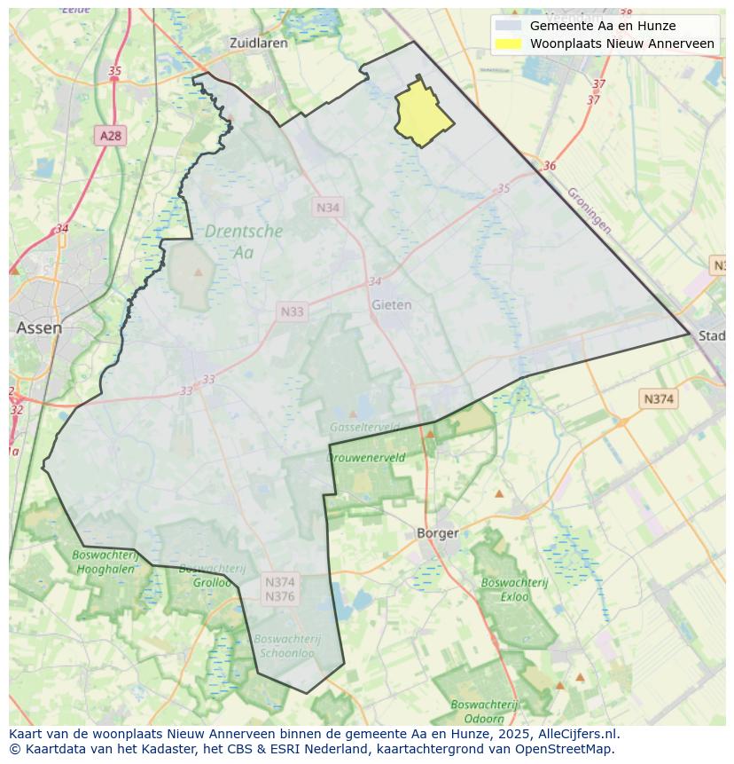 Afbeelding van de woonplaats Nieuw Annerveen op de kaart.