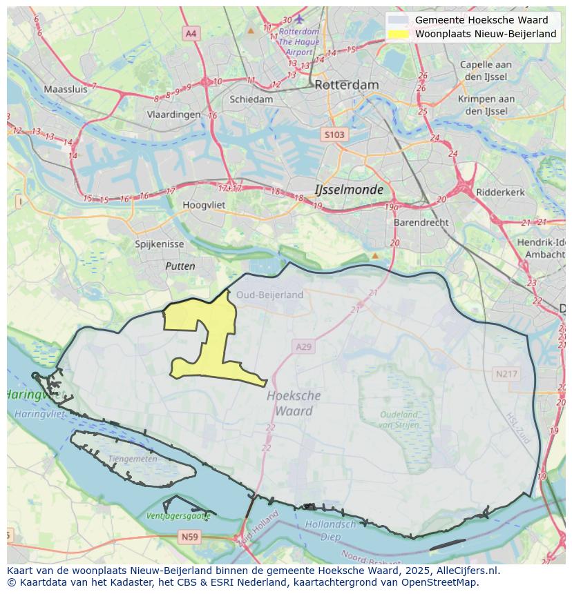 Afbeelding van de woonplaats Nieuw-Beijerland op de kaart.