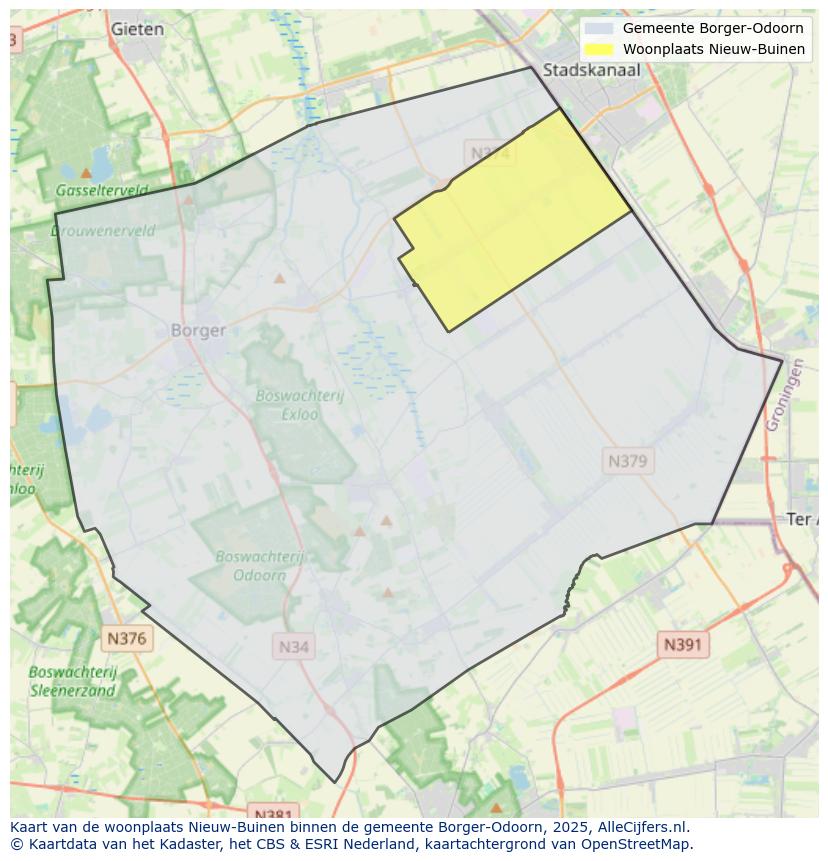 Afbeelding van de woonplaats Nieuw-Buinen op de kaart.