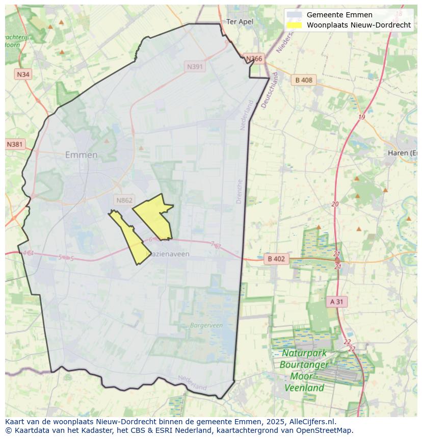 Afbeelding van de woonplaats Nieuw-Dordrecht op de kaart.