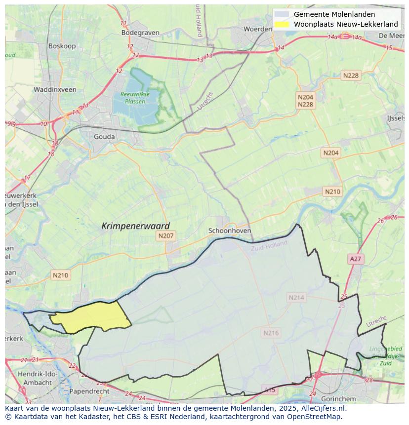 Afbeelding van de woonplaats Nieuw-Lekkerland op de kaart.