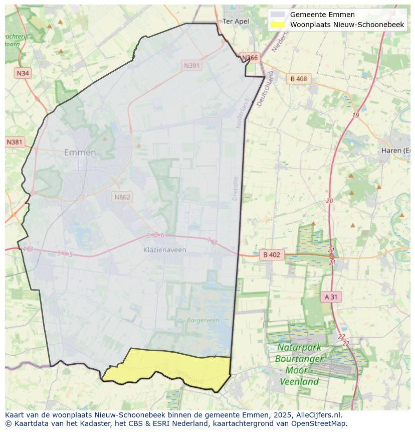 Afbeelding van de woonplaats Nieuw-Schoonebeek op de kaart.