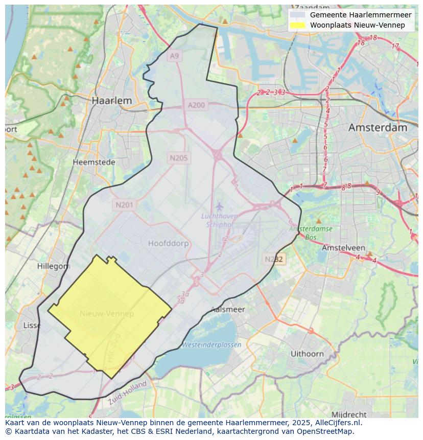 Afbeelding van de woonplaats Nieuw-Vennep op de kaart.