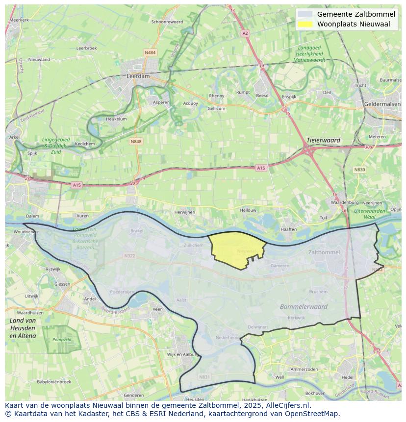 Afbeelding van de woonplaats Nieuwaal op de kaart.