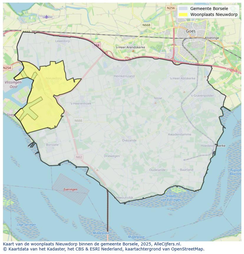 Afbeelding van de woonplaats Nieuwdorp op de kaart.