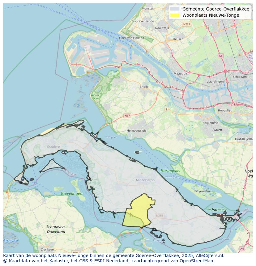 Afbeelding van de woonplaats Nieuwe-Tonge op de kaart.