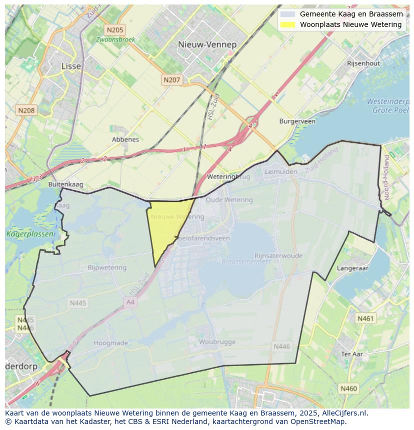 Afbeelding van de woonplaats Nieuwe Wetering op de kaart.