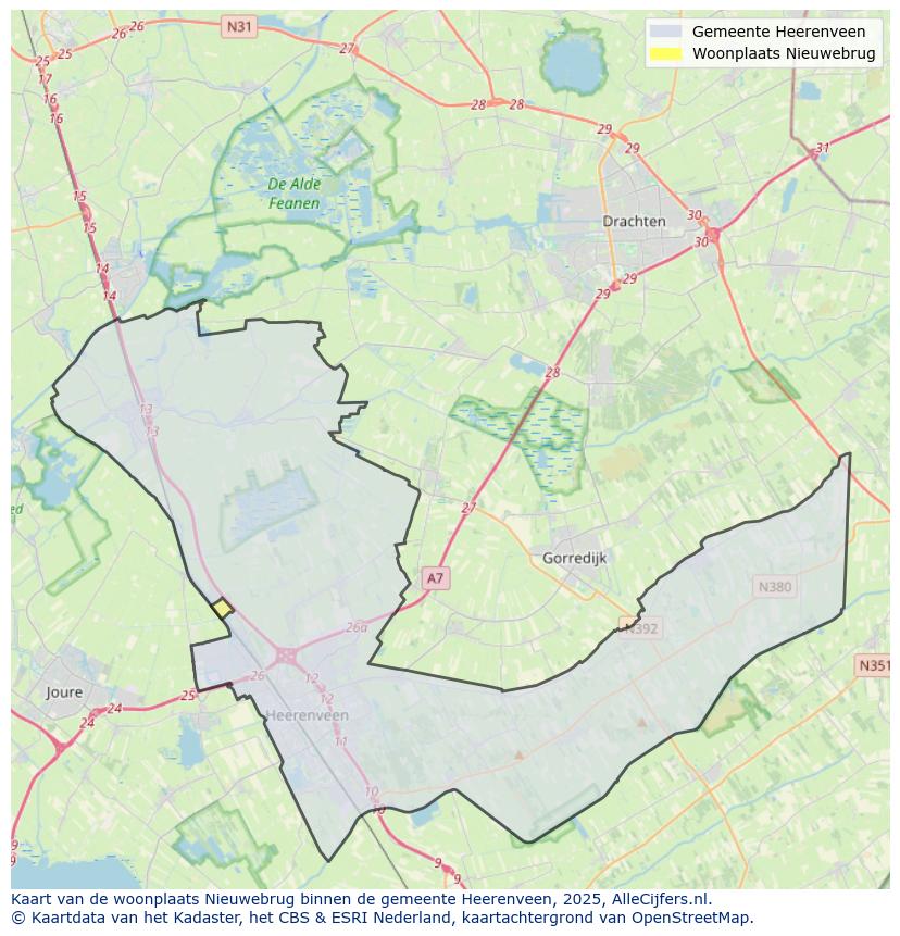 Afbeelding van de woonplaats Nieuwebrug op de kaart.