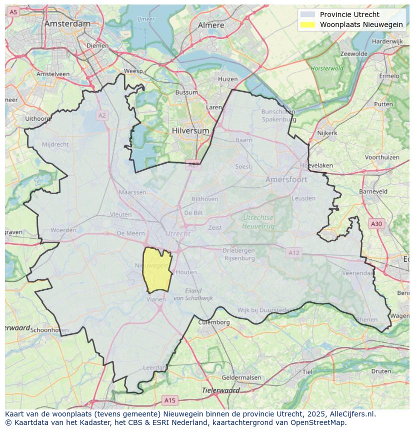Afbeelding van de woonplaats Nieuwegein op de kaart.