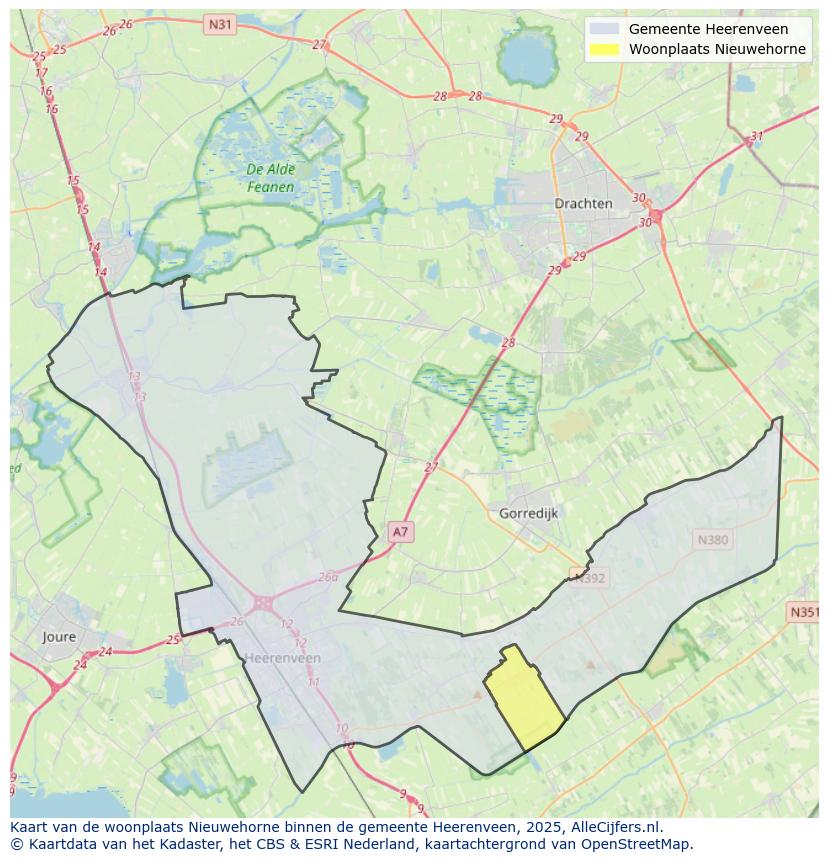 Afbeelding van de woonplaats Nieuwehorne op de kaart.