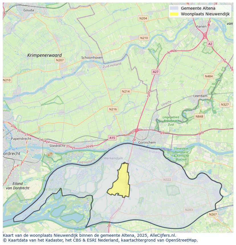 Afbeelding van de woonplaats Nieuwendijk op de kaart.
