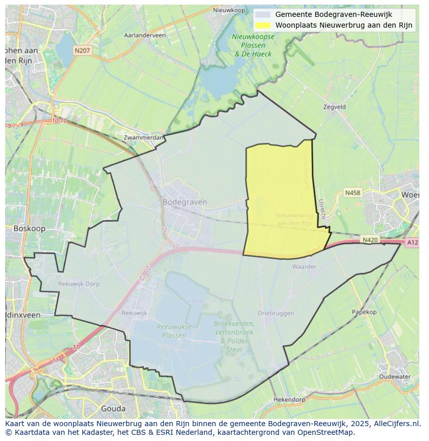 Afbeelding van de woonplaats Nieuwerbrug aan den Rijn op de kaart.