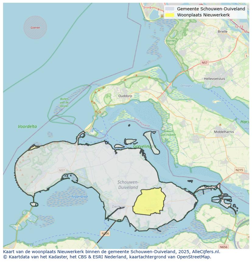 Afbeelding van de woonplaats Nieuwerkerk op de kaart.