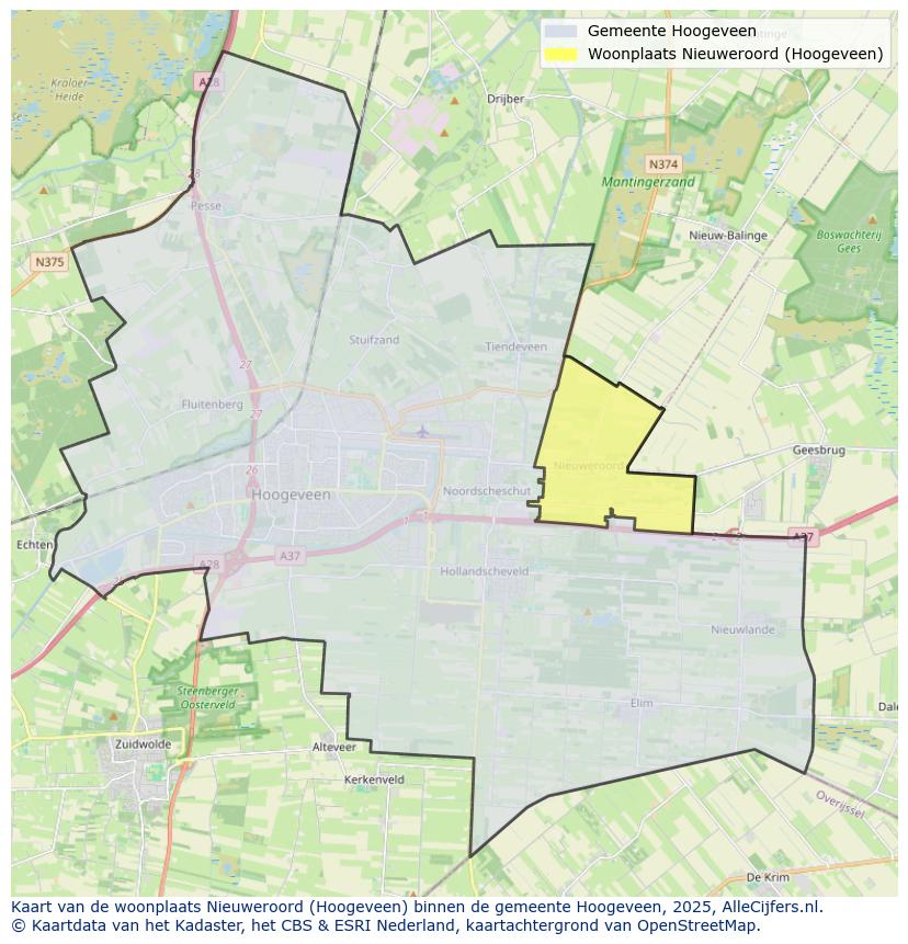 Afbeelding van de woonplaats Nieuweroord op de kaart.