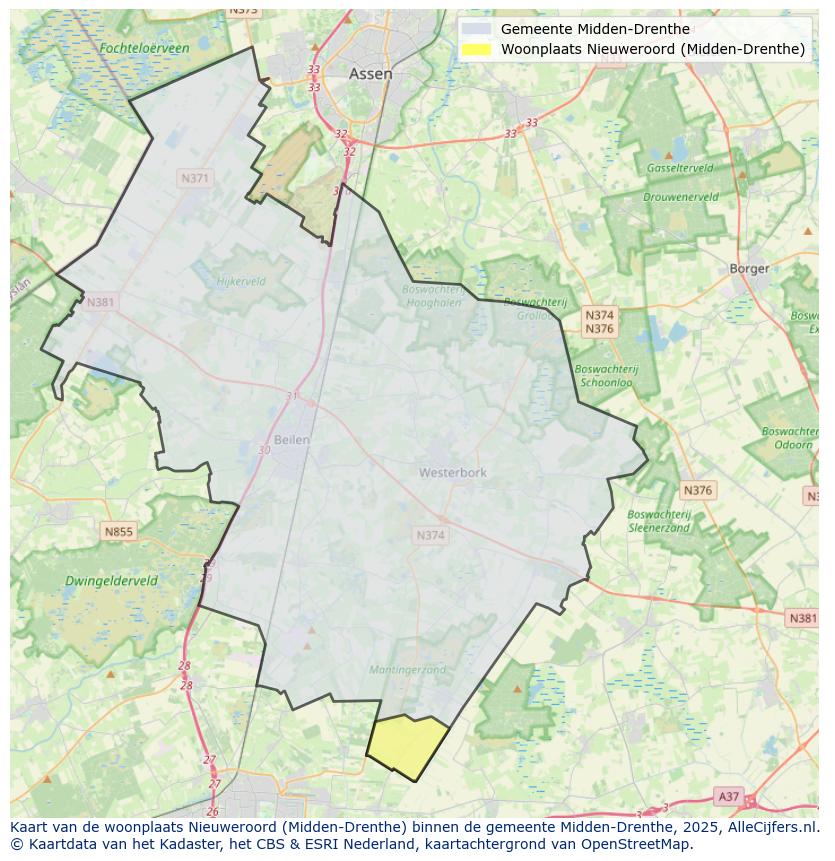 Afbeelding van de woonplaats Nieuweroord op de kaart.