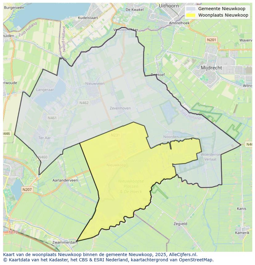 Afbeelding van de woonplaats Nieuwkoop op de kaart.